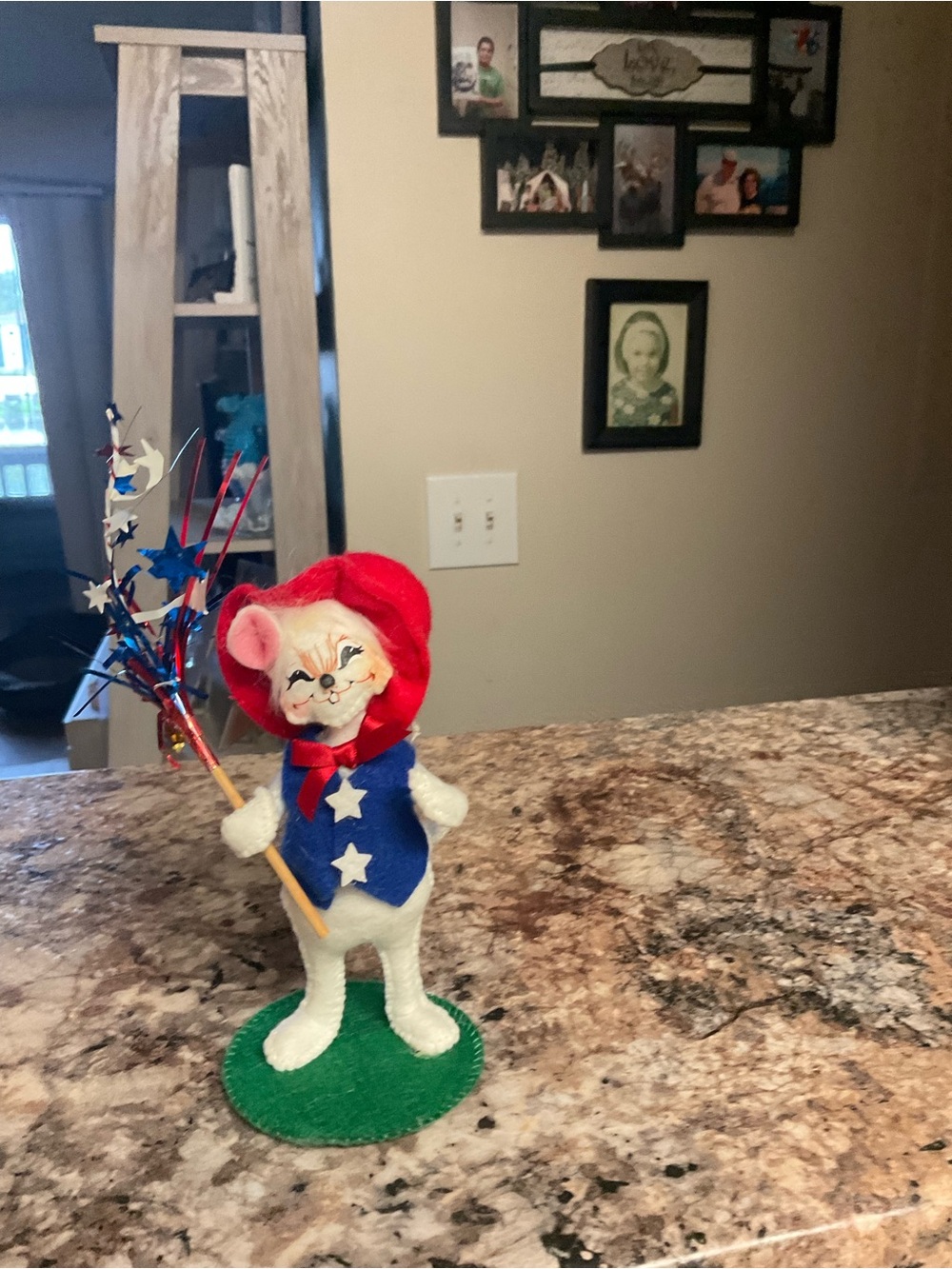 Annalee Red Hooded Cat Figurine with Blue Star Vest 6”